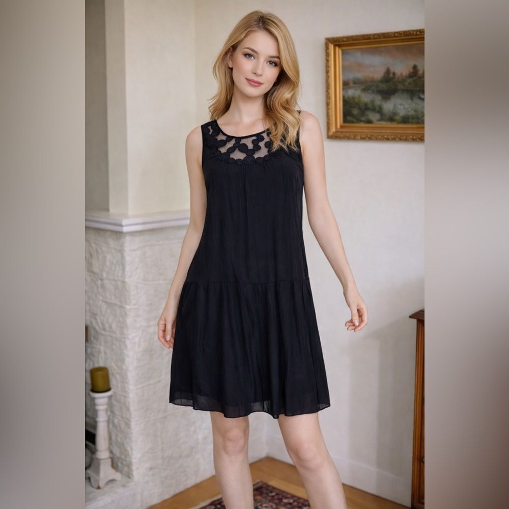 Bruuns Bazaar Copenhagen LBD Silk & Cotton Blend Black Dress